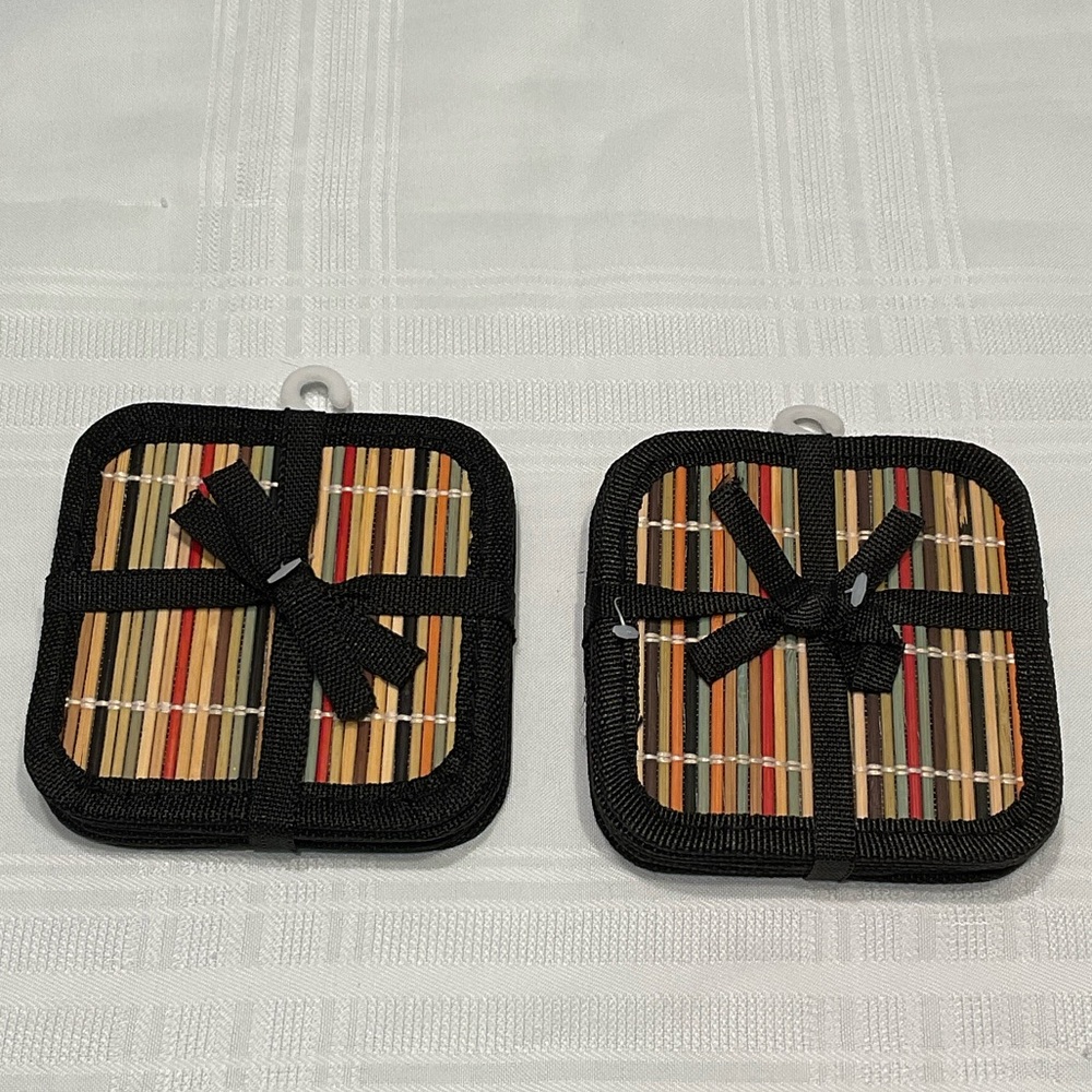 Striped Bamboo Coasters with Black Trim